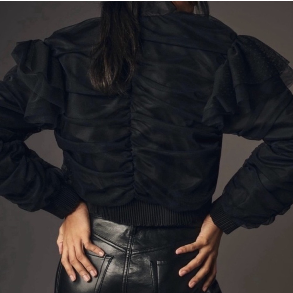 Anthropologie Black Appliqué Bomber Jacket - Picture 2 of 9